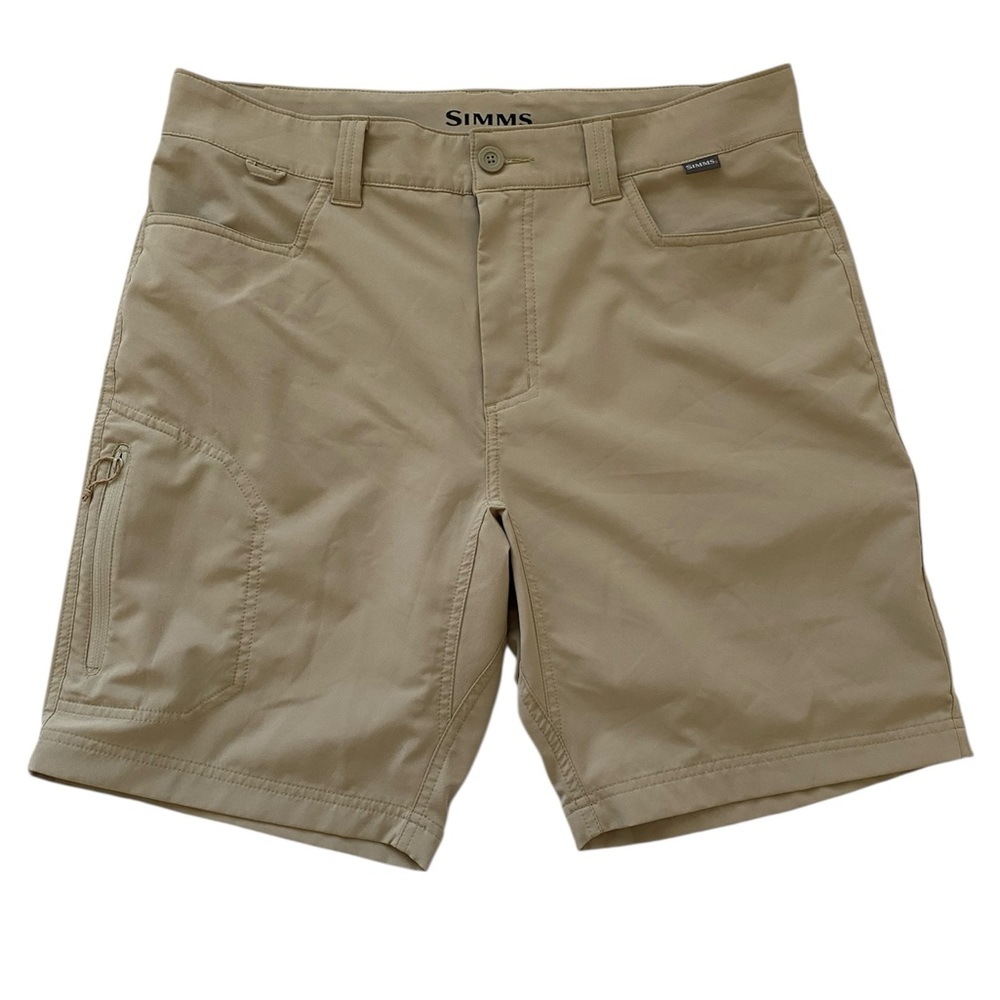 Simms Men's Beige Performance Fishing Lightweight Zip Pocket Stretch Shorts